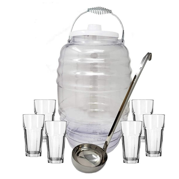 Party Pack Set 5 Gallon Vitrolero & 16oz Ladle & 6PK Glass Cups 22 oz