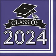 Creative Converting Class of 2024 Napkins 6.5x6.5 Inch Disposable Purple 108 Count