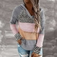 thumbnail image 2 of Mode Femmes Léopard Patchwork Col en V Manches Longues Chandail à Capuche Blouse Hauts, 2 of 6