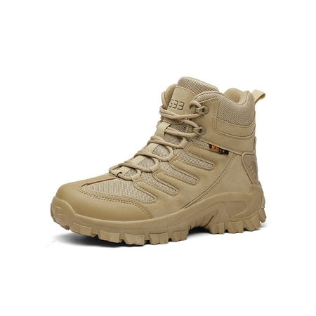 

Harsuny Mens Camping Lightweight Army Combat Boots Round Toe Military Tactical Boot Jungle Comfortable Lace Up Hiking Shoes Sand Color 7
