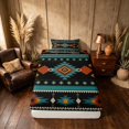 thumbnail image 4 of Manfei Tribal Aztec Twin Sheets, Boho Geometric Bedding, Teal, Orange and Black, Black Reversible 3pcs1 Flat Sheet + 1 Fitted Sheet + 1 Pillowcase, 4 of 6