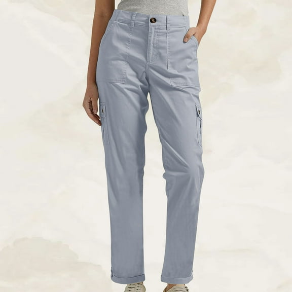 AGWOLF Straight Leg Cargo Pants for Women Baggy High Waist Solid Color Pant Hiking Workout Lightweight Trousers with Muti-Pockets