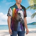 thumbnail image 3 of Pofeuu Colorful Haired White Horse Print Hawaiian Shirt for Men Sleeves Casual Button Down Summer Beach Dress Shirts T-Shirts,Large, 3 of 7