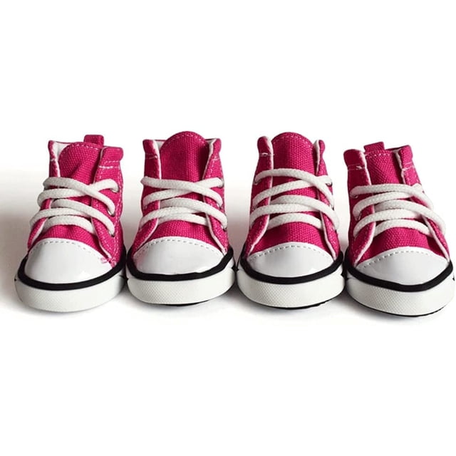 Zapatos para perros, juego de 4 botas transpirables de lona para perros, zapatos para mascotas, calzado deportivo antideslizante para perros pequeños, medianos y grandes (rosa)