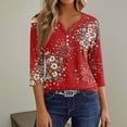 thumbnail image 5 of Women's 250th Anniversary USA Shirt Patriotic American Flag Print V-Neck Button 3/4 Sleeve T-Shirt, 5 of 6