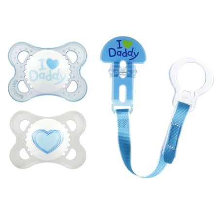 (2 Pack) MAM Love & Affection Daddy Orthodontic Pacifier and Pacifier Clip, 0-6 Months, 2 pacifiers, 1 pacifier clip,