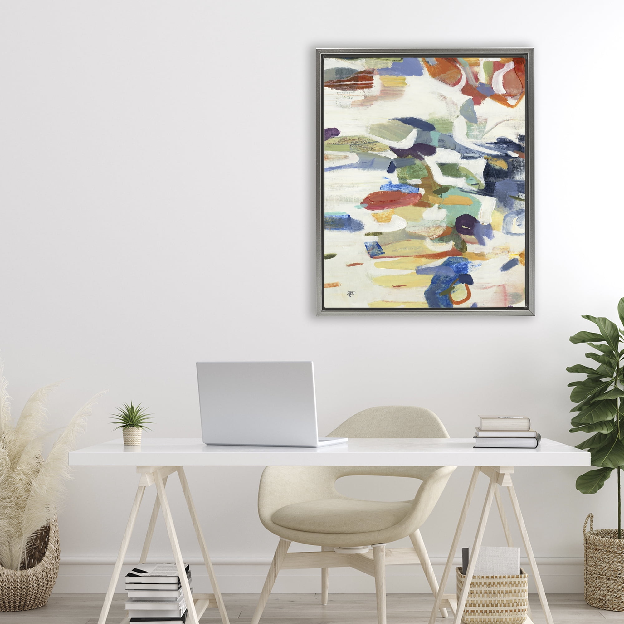 Stupell Industries Primary Hued Abstraction Gray Framed Floater Canvas Wall Art, design by Lisa Ridgers