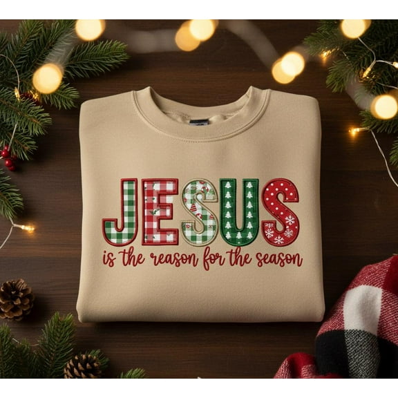 Custom Jesus Is the Reason for the Season Sweatshirt Embroidered Christian Christmas Faith Holiday Sweater Nativity Gift
