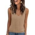thumbnail image 2 of WULMLEO Women's V-Neck Knit Tank Top – Soft Stretchy Sleeveless Sweater in White, Perfect for Layering & Casual Wear Light Brown M, 2 of 5