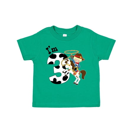 

Inktastic I m Three-cowboy Riding Horse Birthday Gift Toddler Boy Girl T-Shirt