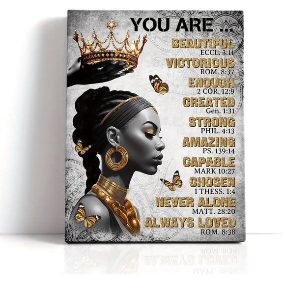 African American Wall Art Black Queen Girl Canvas Print with Wooden Frame - Inspirational Christian Scripture Art for Women, Ready to Hang, Perfect for Office & Home Decor