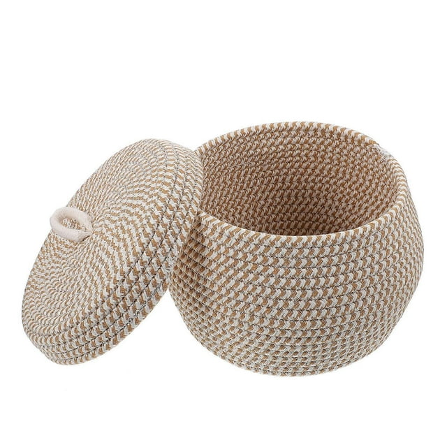 Cotton Rope Braided Basket 1Set Round Decorative Storage Box With Lid Ideal For Baby Nursery Living Room