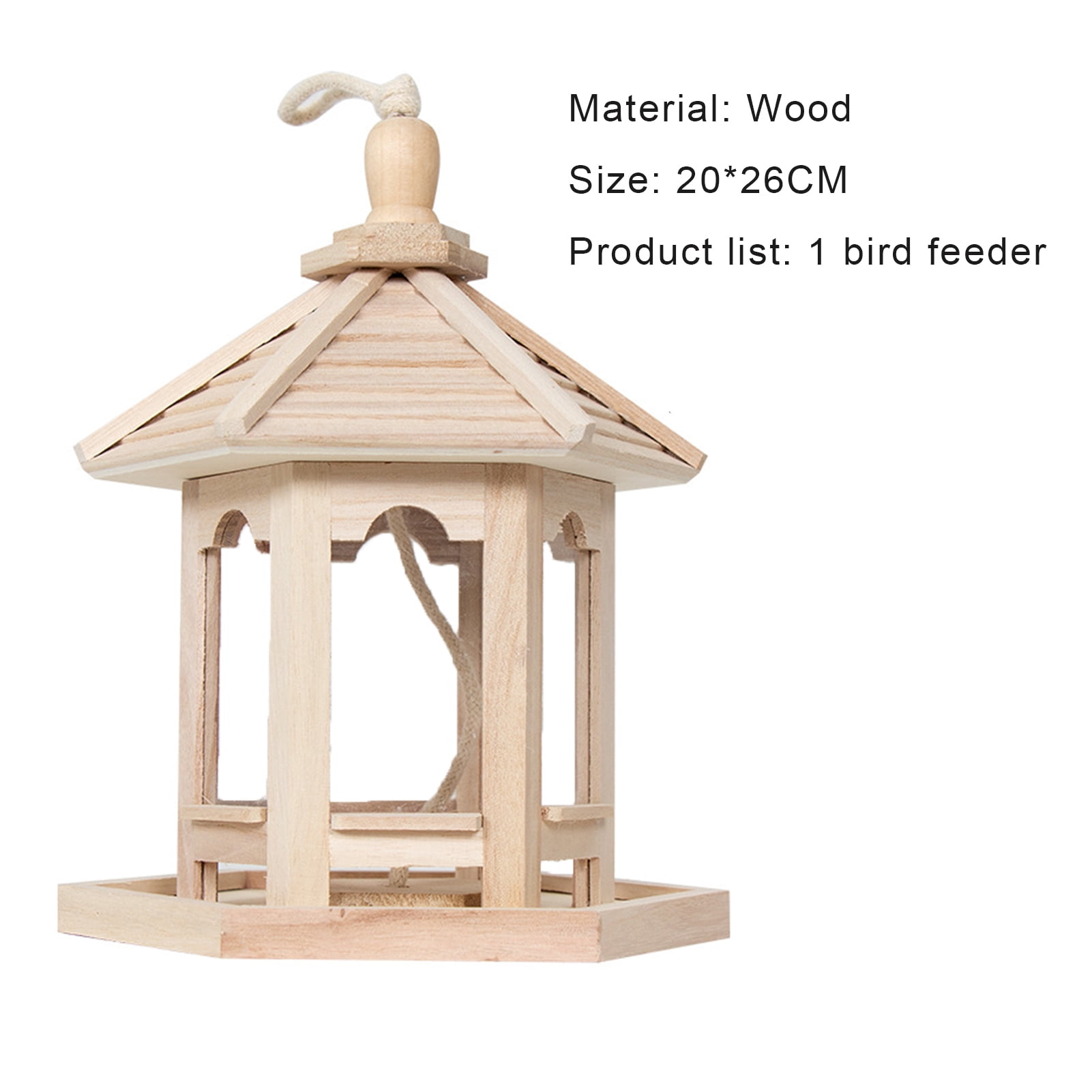 Huanledash Bird Feeder High Capacity Hexagon Shaped Roof Wood Creative Bird Nest for Garden