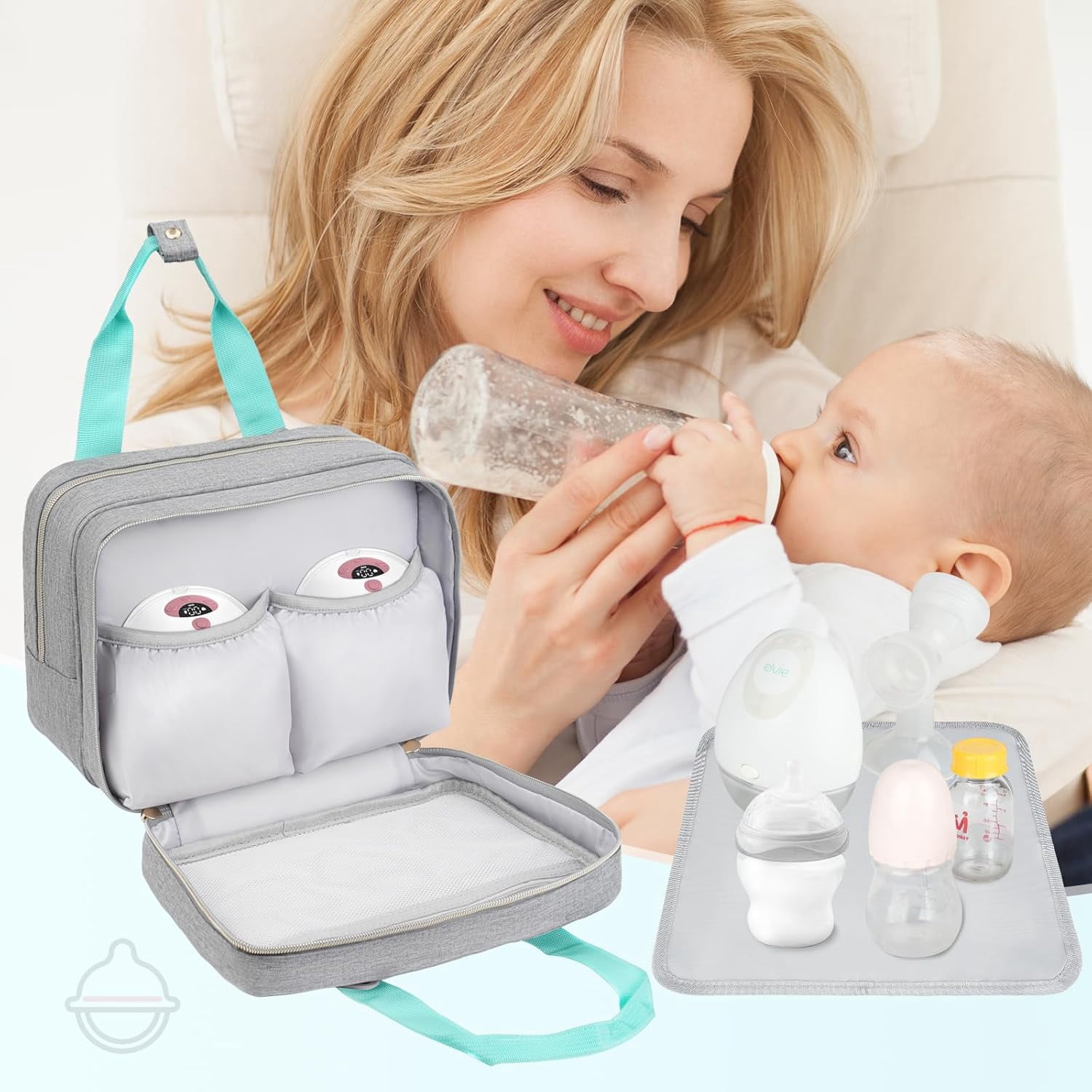 Wearable Breast Pump Bag with Insulated Cooler Compartment, Travel Carrying Case Compatible with Momcozy, Elvie and Medela Breast Pump Series, Includes Ice Pack & Waterproof Mat for Breastfeeding Acc