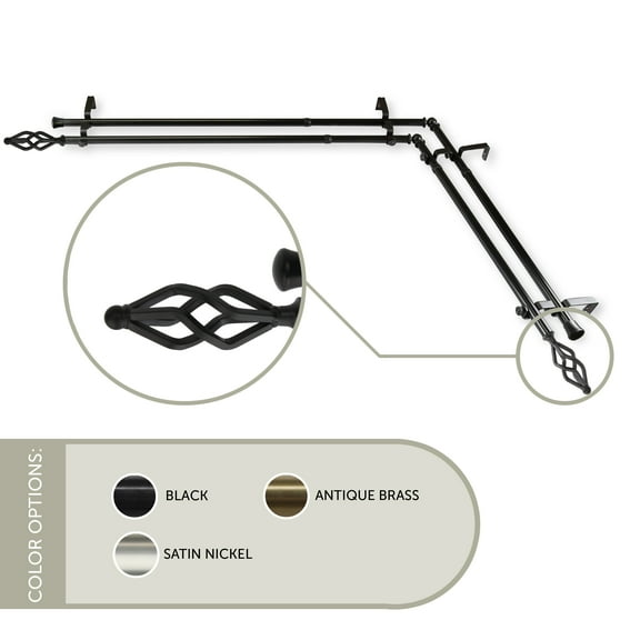 Vinci 13/16 inch Double Corner Window Curtain Rod 28-48" - Black