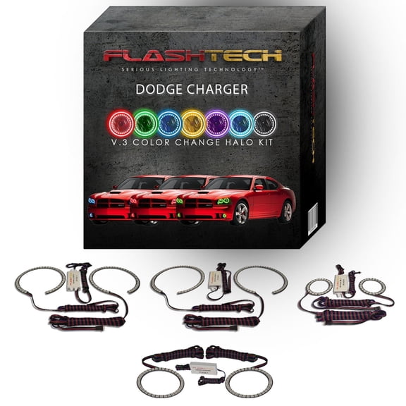 Flashtech RGB Color Changing LED Halo kit for 05-10 Dodge Charger Headlight & Fog Lights