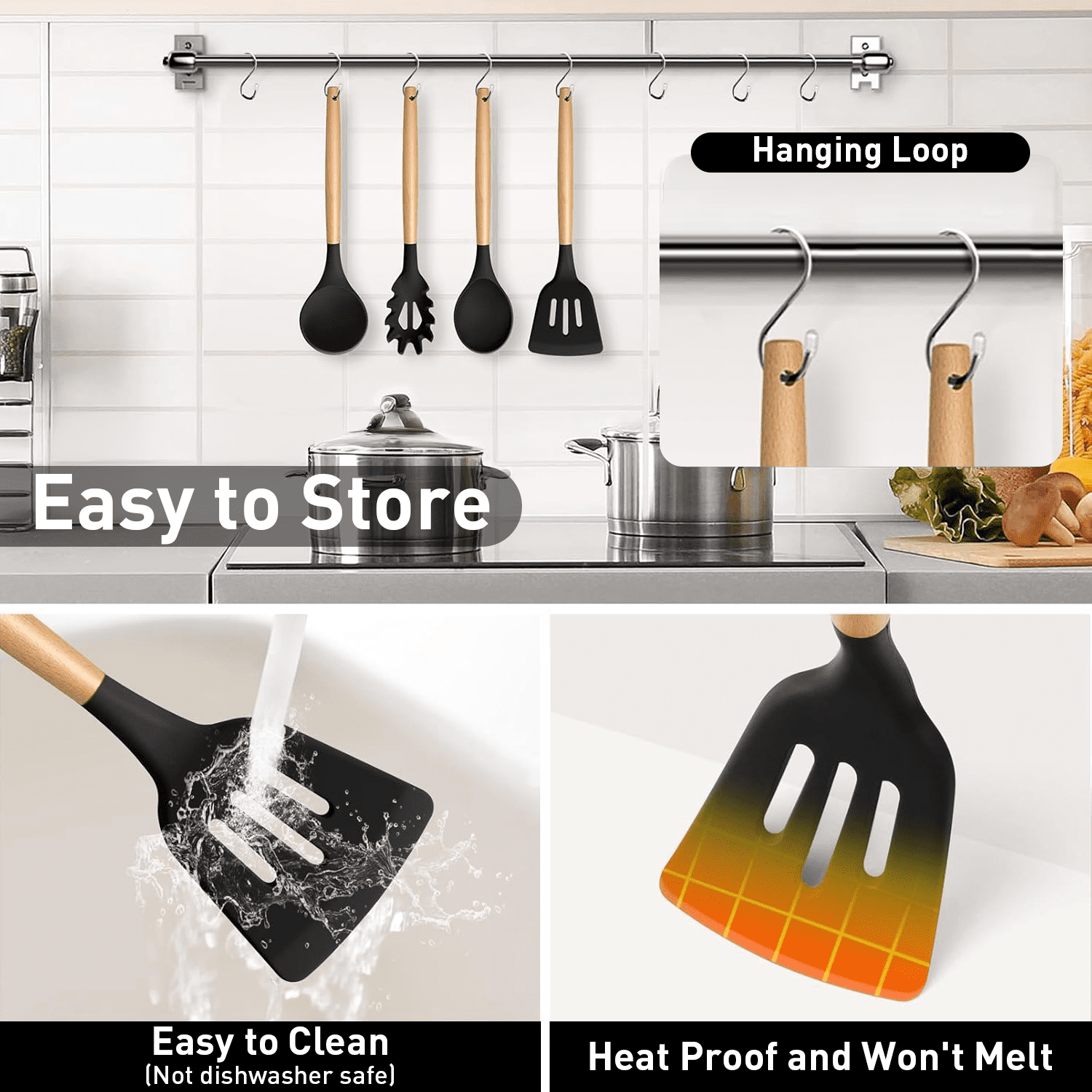 Kitchen Utensils Set,34 Pcs Silicone Cooking Utensils Set ,Kitchen Gadgets Tools Set For Nonstick CookwareBlack