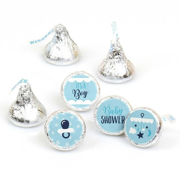 Big Dot of Happiness It's a Boy - Blue Baby Shower Round Candy Sticker Favors - Labels Fits Chocolate Candy (1 sheet of 108)