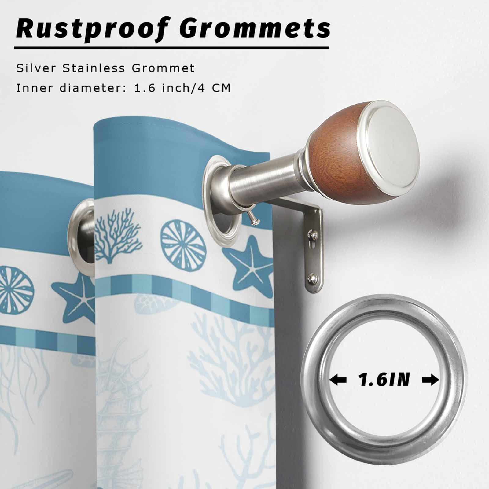 Blue Coastal Outdoor Curtains for Patio, Eucalyptus Leaves Starfish Shells Summer Sunshade Privacy Drapes Grommet Waterproof Outside Curtains for Porch/Cabana/Balcony 54"x 108", 1 Panel