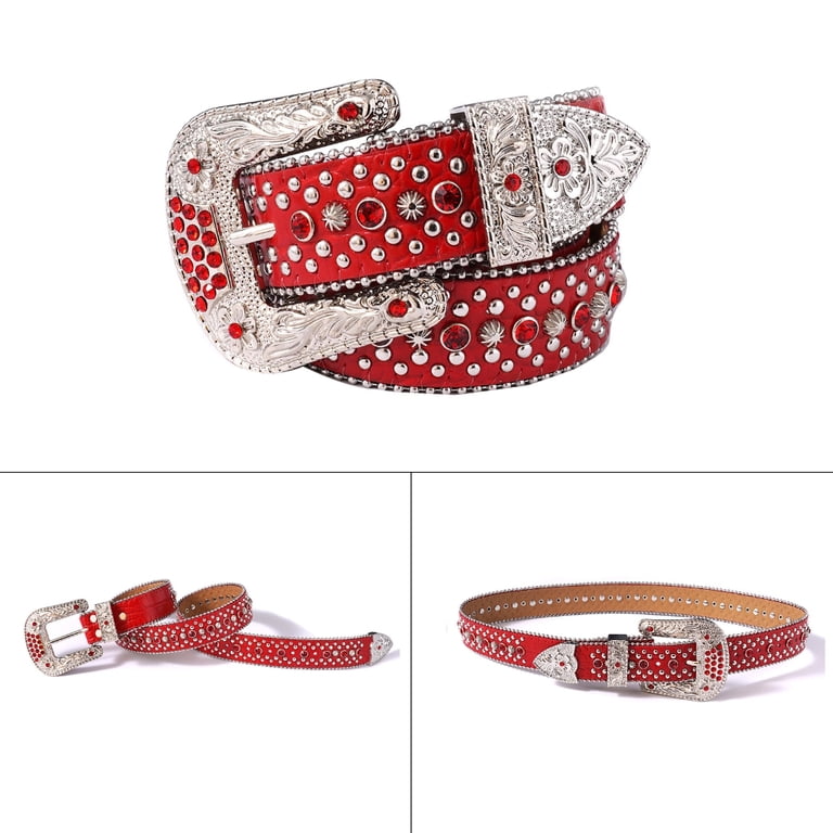 YUUZONE Rhinestones Studded Western 1eather Belt for Men  display picture 3