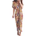 thumbnail image 2 of Robes Maxi pour Femmes Décontractées à Manches Mi-Longues Robe à Col Rond à Imprimé Floral Robe-Chemise Longueur Cheville Robe à Manches Courtes en Liquidation, 2 of 6