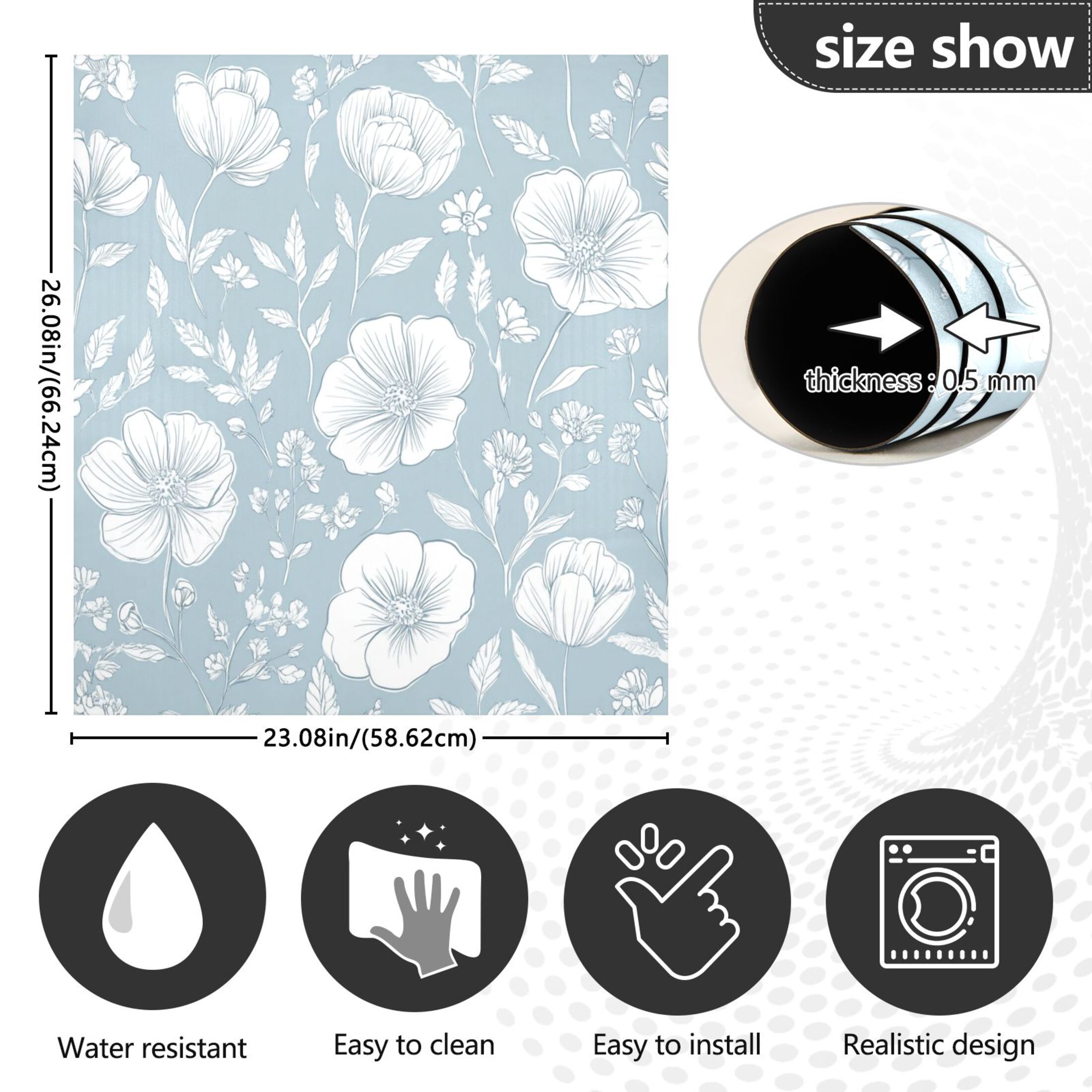Dishwasher Magnetic Sticker 23x26 Inch Refrigerator Magnetic Sticker Washing Machine Magnetic Sticker Kitchen Panel Magnetic Sticker Home Decor Blue Cartoon White Flowers