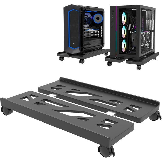 Computer Tower Stand CPU Stand Adjustable Mobile Cart Holder Desktop Stand with Rolling Locking Caster Wheels PC Tower Stand Holder for Floor Carpet Gaming PC Case Home Office -