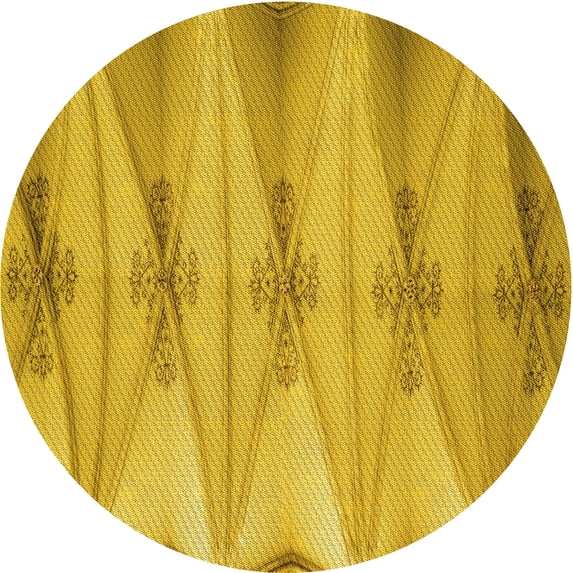 Ahgly Company Machine Washable Indoor Round Transitional Deep Yellow Area Rugs, 5' Round