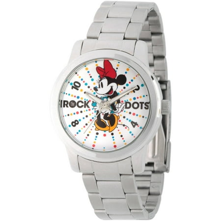 Disney, Minnie Mouse Rock the Dots Women's Silver Alloy Watch, Stainless Steel Bracelet