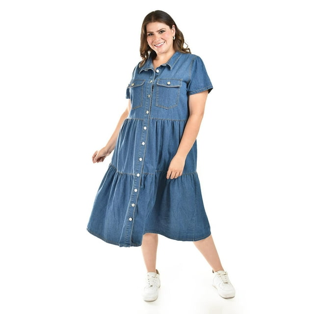 Vestido denim Roman Fashion Talla Extra Azul Oscuro 42