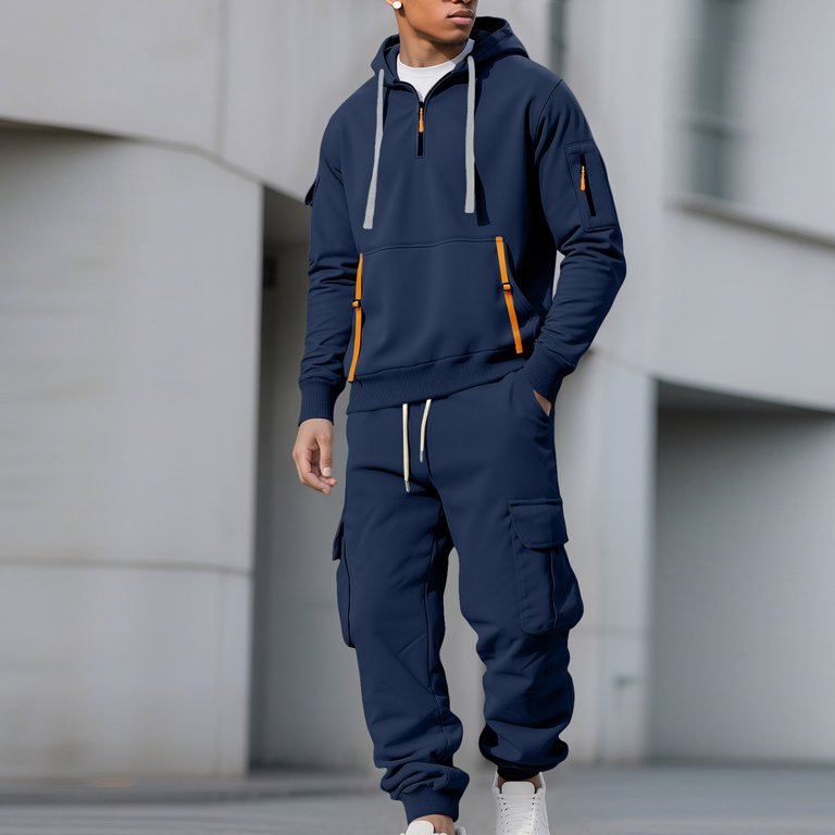 Mens Functional Sweatsuits 2 Piece Matching Lounge Set Flannel
