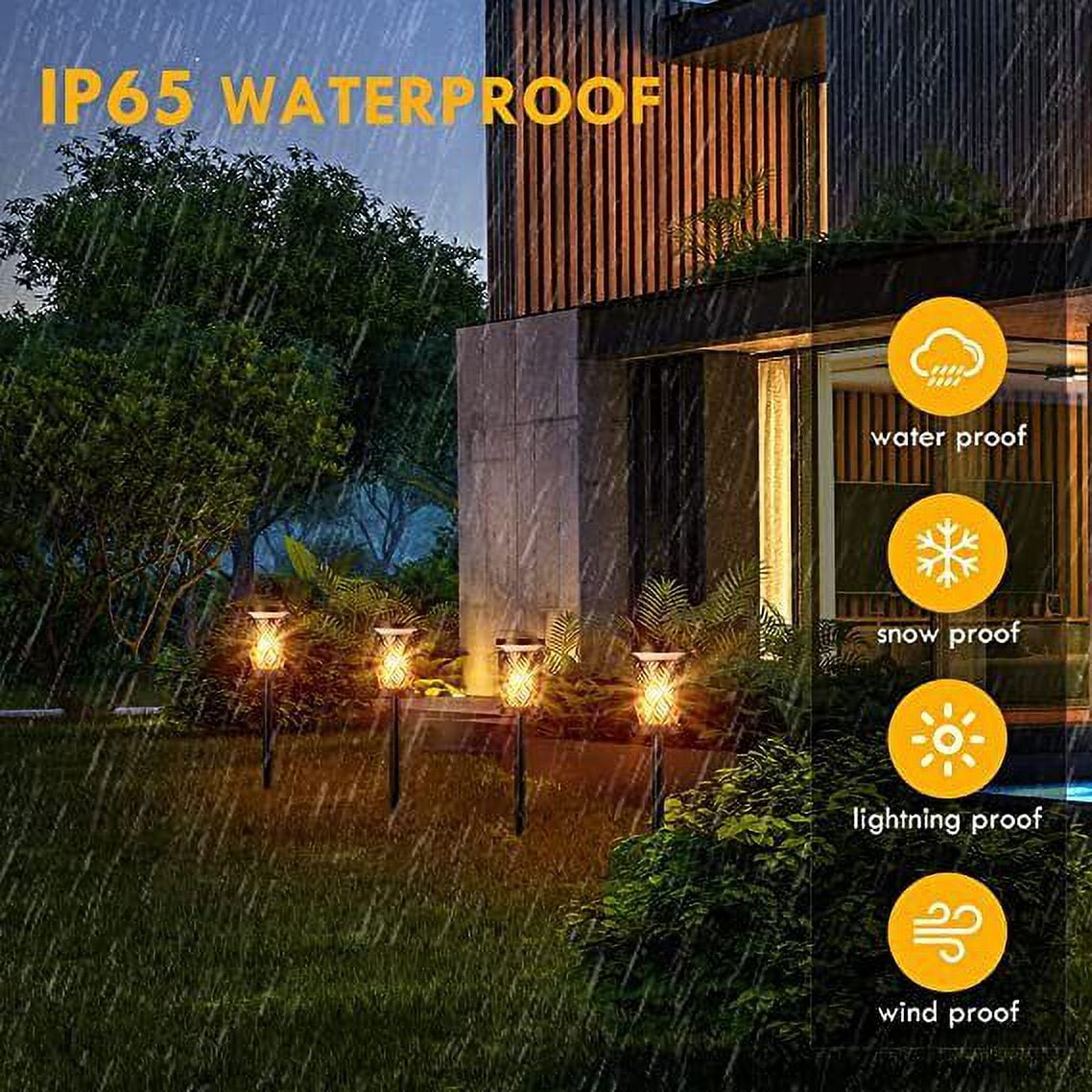 Solar Lights (4 Pack) Waterproof Pathway Lights with Flickering Flame Upgraded Detachable Outdoor Solar Landscape Lantern