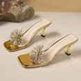 thumbnail image 6 of Women’s Thong Heeled Sandals Beaded Embellished Mule Slip-On Open Toe High Heel Dress Sandals Evening Party Wedding Shoes,Gold Size 38, 6 of 9