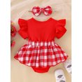 thumbnail image 3 of aturustex Toddler Baby Girls 2Pcs Plaid Rompers Outfits 0 3M 6M 9M 12M 18M Infant Newborn Ruffle Short Sleeve Bodysuits Bear Patch Fake Two-Piece Rompl Daily Summer Clothes for Holiday Party, 3 of 7