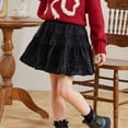 thumbnail image 4 of Girls Velvet Mini Skirt Vintage Elastic Waist Ruffle Skirts Kids Pleated Tiered Short Skirt Black 9-10Y, 4 of 5