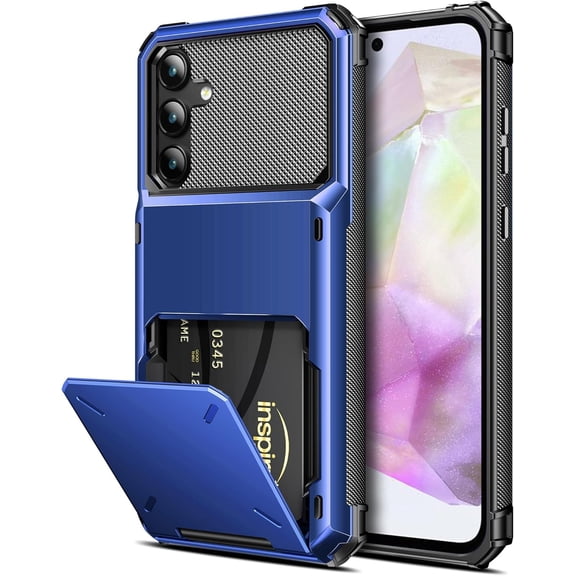 for Samsung A54 5G Case Galaxy A35 6.6-inch Wallet Case 5 Credit Card Holder ID Slot Flip Cover Back Pocket Dual Layer Protective Hard Shell TPU Rubber Bumper Blue