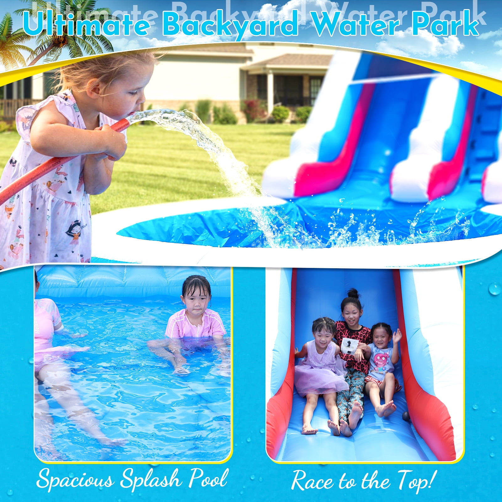 OFFMUST Commercial Inflatable Water Slide Water Park for Kids and Adults, 24 ft Long, PVC, with Blower