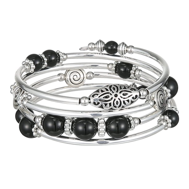 Fulu Otoño Pulseras Apilables Con Cuentas Para Mujer Boho Wrap Pulsera De Plata En Capas Joyería De Moda Regalos Para Ella (17-Negro)