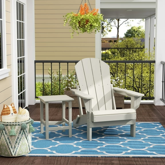 WestinTrends Malibu 2-PC Outdoor Patio Plastic Adirondack chair set with side table, Sand
