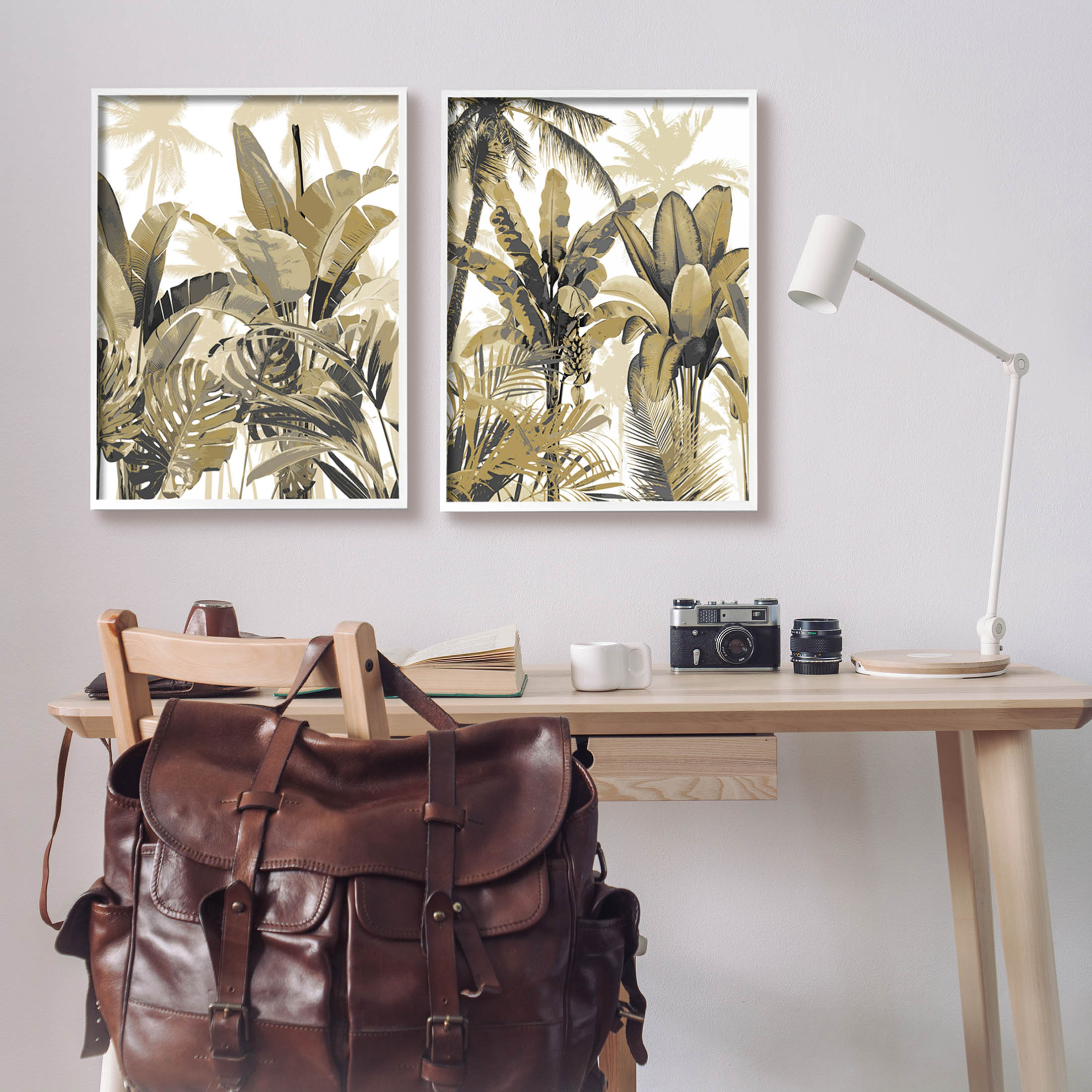Tropical Jungle Plants Vegetation Botanical & Floral Graphic Art White Framed Art Print Wall Art, Set of 2