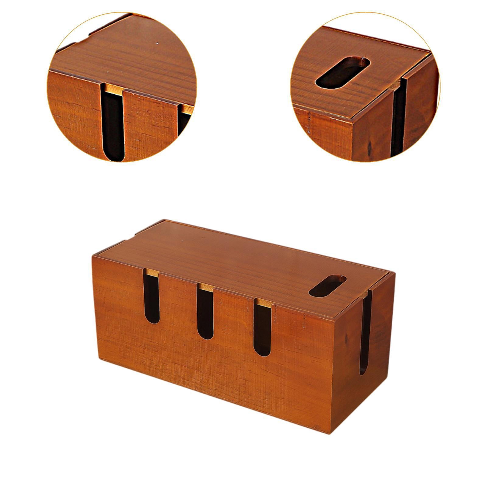 TISHITA Power Strip Storage Box Wire Management Concealer Wood Dustprood Cable Management Box Cord Organizer for Tabletop Living Room