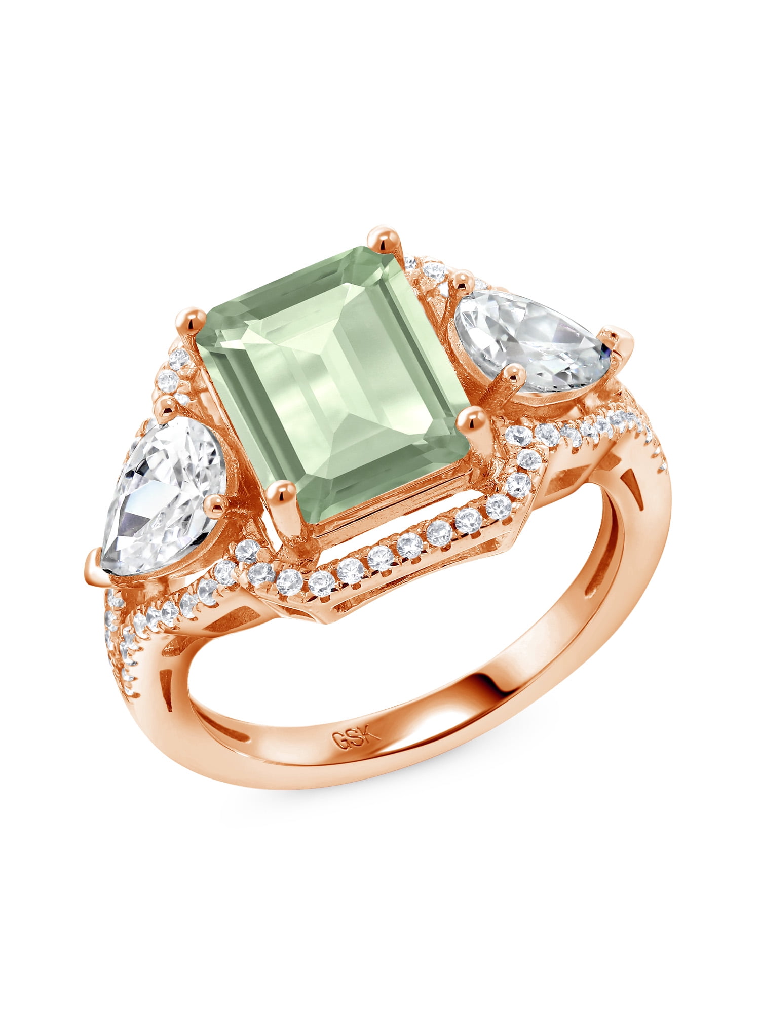 Gem Stone King 3.69 Ct Octagon Green Prasiolite 18K Rose Gold Plated