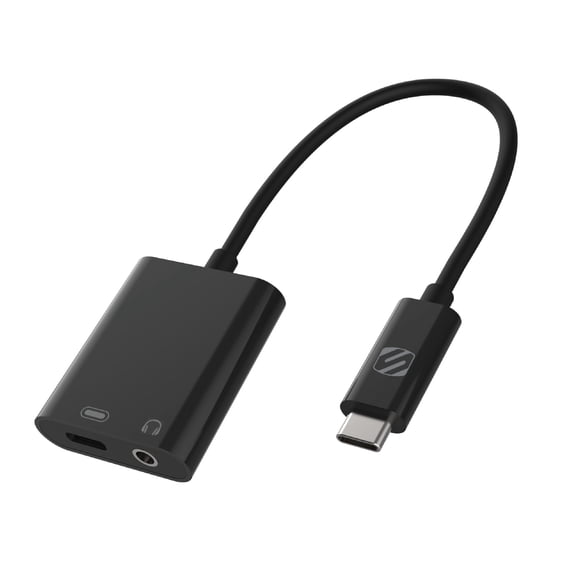 Scosche CAAP-SP StrikeLine USB-C Headphone Adapter w/ 3.5mm Aux & USB-C Fast Charge Port Black