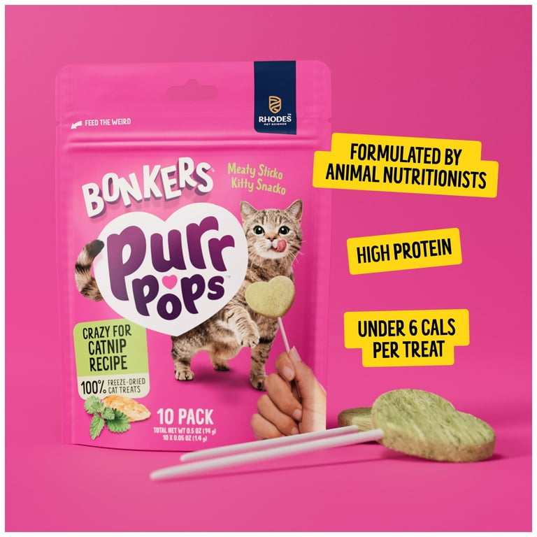 BONKERS Purrpops, Freeze Dried Dried Catnip Flavored Lollipop Cat