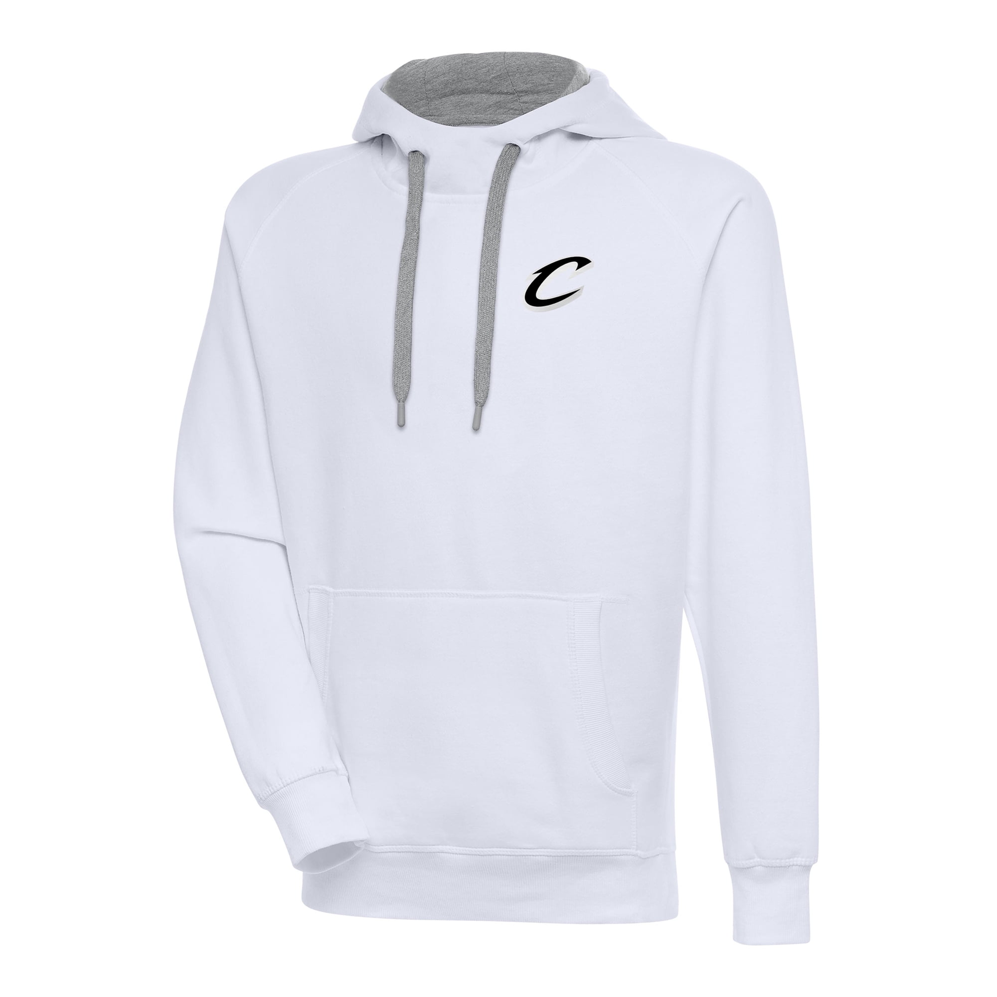 Men's Antigua White Cleveland Cavaliers Metallic Logo Victory Raglan Pullover Hoodie