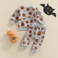 thumbnail image 6 of Toddler Baby Girl Boy Halloween Outfit Pumpkin Crewneck Sweatshirt Long Sleeve Shirts Top and Pants Set Fall Winter Clothes, 6 of 7