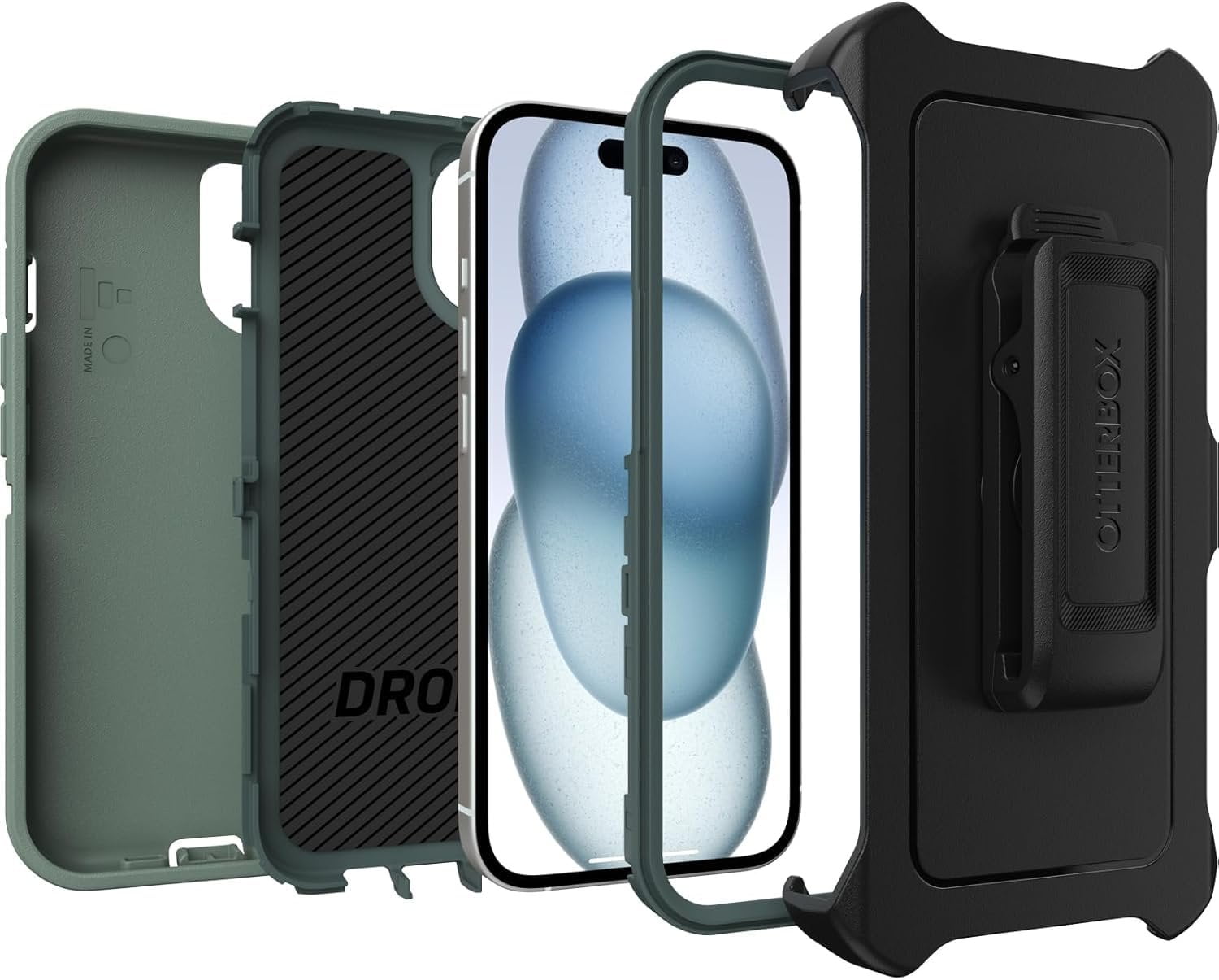 OtterBox iPhone 15, iPhone 14, & iPhone 13 Only - Defender Series Case - Forest Ranger Green - Screenless - Rugged & Durable - with Port Protection - Holster Clip Includes - Non-Retail Packaging