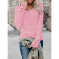 thumbnail image 1 of Camiseta de manga larga con empalme de botones para mujer, camisetas de tendencia informales cómodas, Tops de cuello redondo para mujer, Otoño e Invierno, 1 of 5