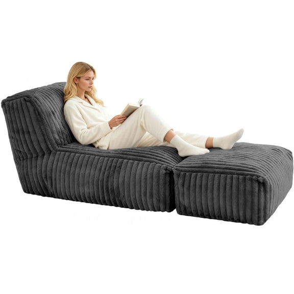 S-HOME Ergonomic Chaise Lounge Sofa Bed Flannelette - Multi-Scene for Reading, Working, and Gaming, Daek Grey