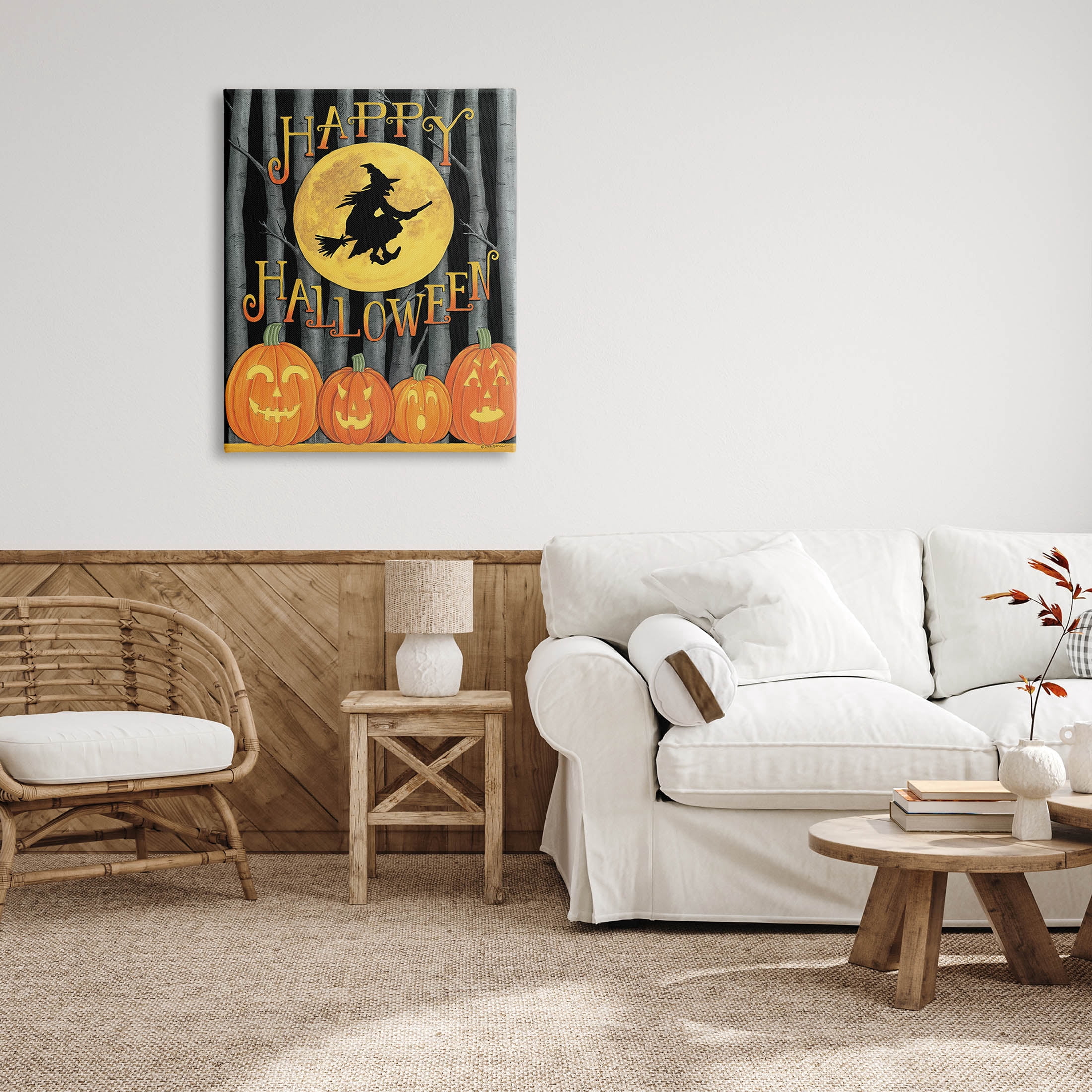 Happy Halloween Forest Witch Holiday Graphic Art Gallery Wrapped Canvas Print Wall Art